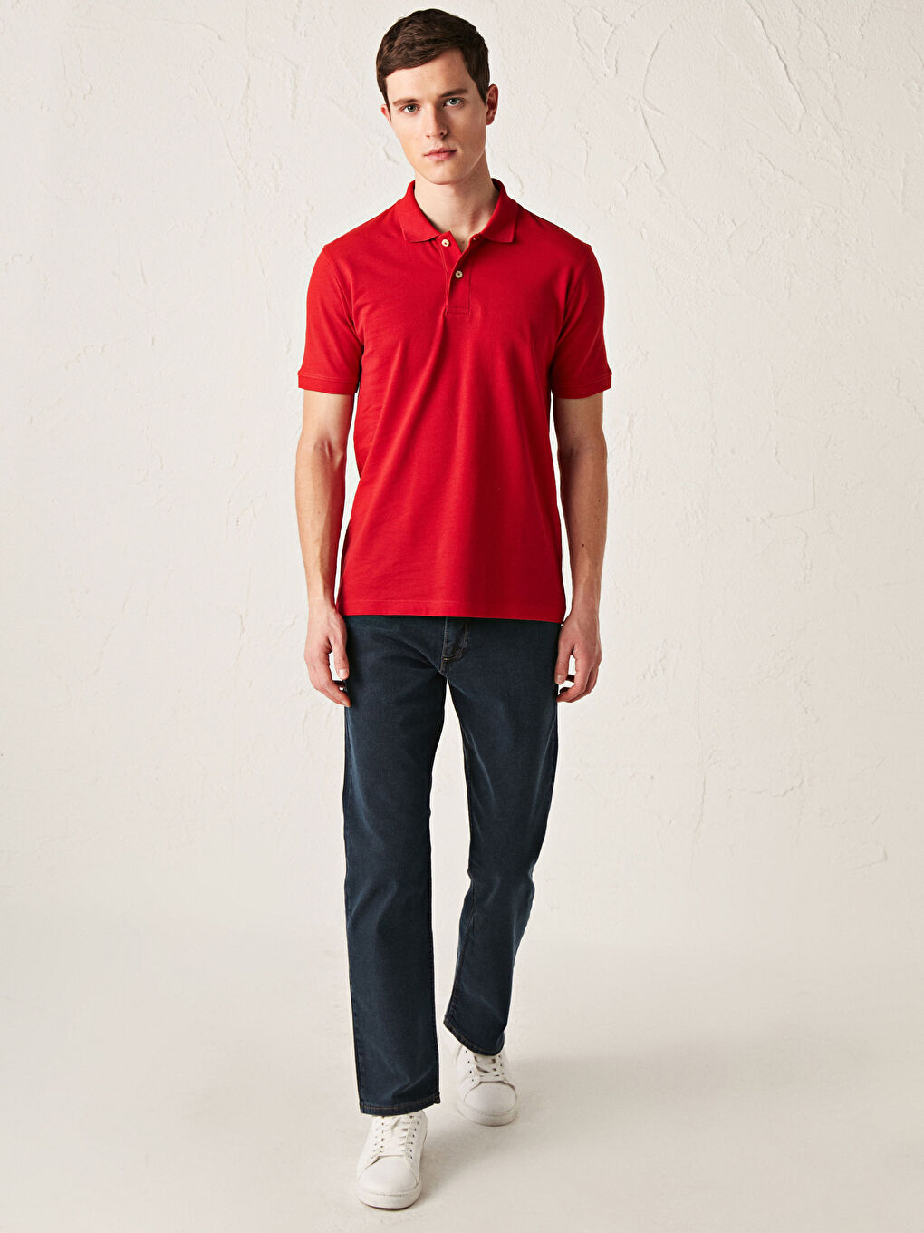 Kırmızı Polo Yaka Kısa Kollu Pamuklu Erkek Tişört-4