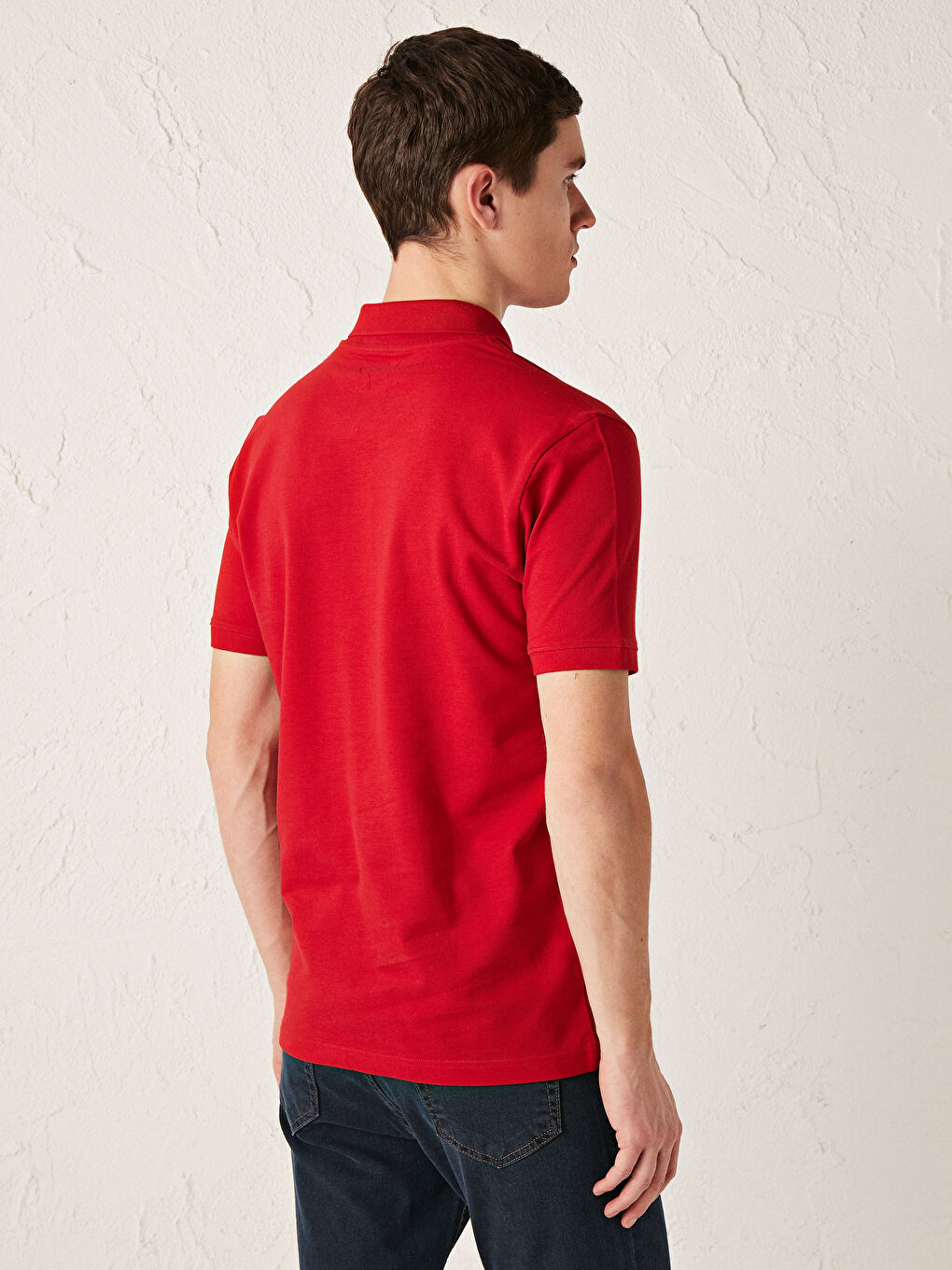 Kırmızı Polo Yaka Kısa Kollu Pamuklu Erkek Tişört-5