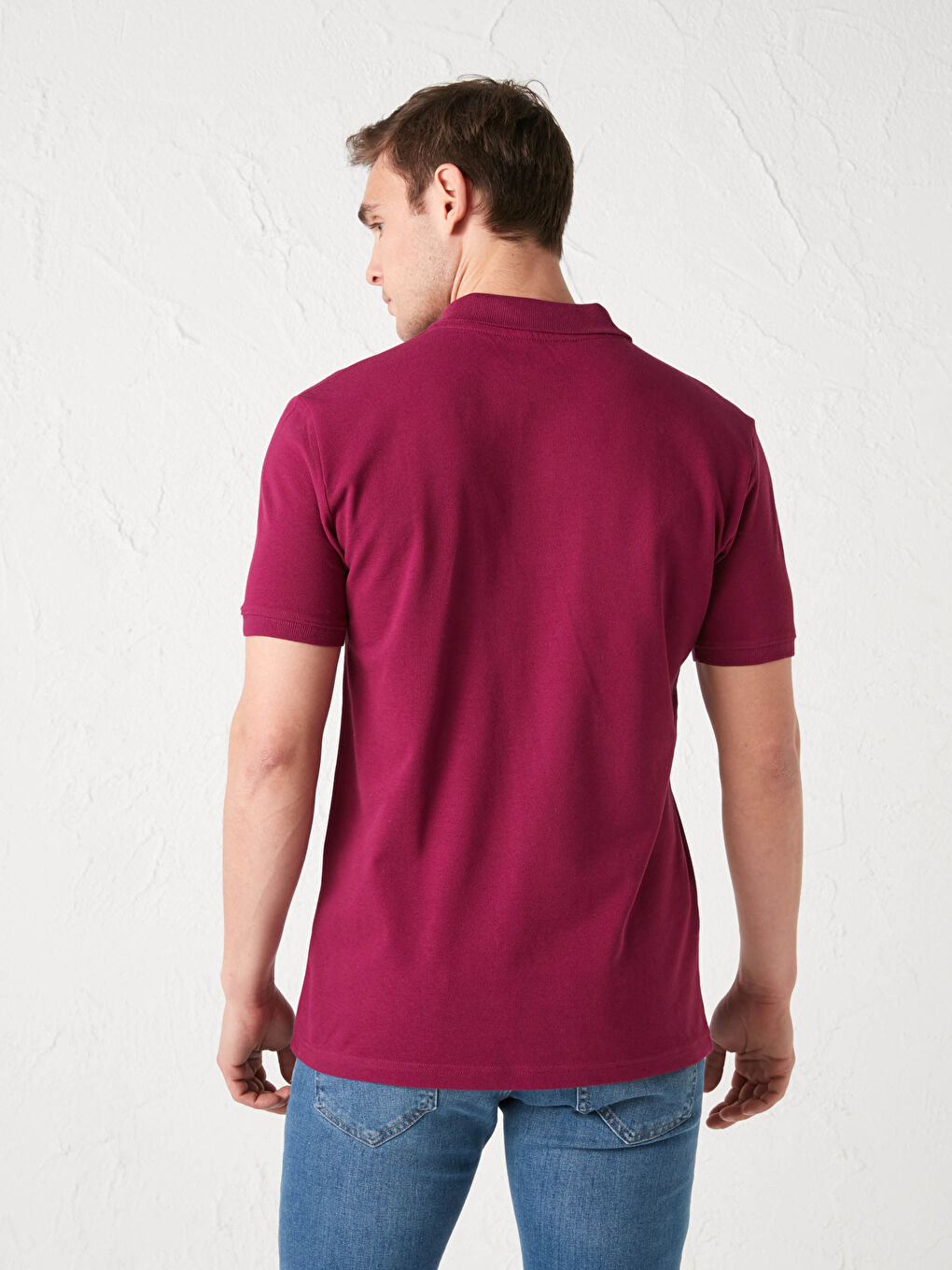 Fuşya Polo Yaka Kısa Kollu Pamuklu Erkek Tişört-4