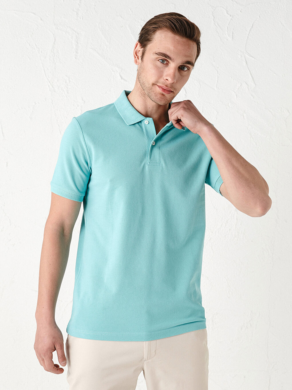 Polo Neck Short Sleeve Cotton Men's T-Shirt-1