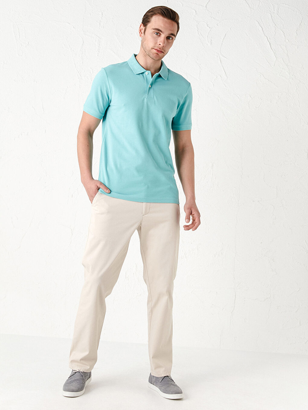 Polo Neck Short Sleeve Cotton Men's T-Shirt-3