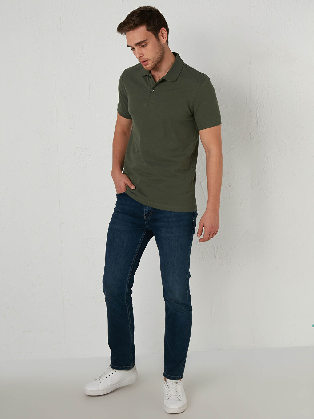 Yeşil Polo Yaka Pamuklu Tişört-2