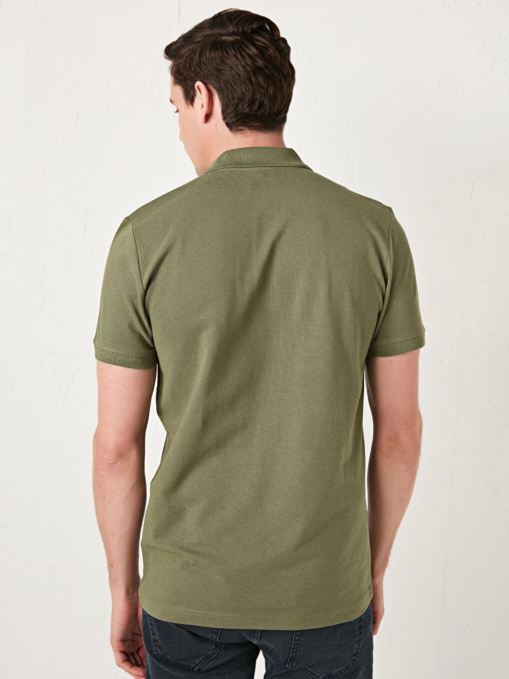 Haki Polo Yaka Kısa Kollu Pamuklu Erkek Tişört-4