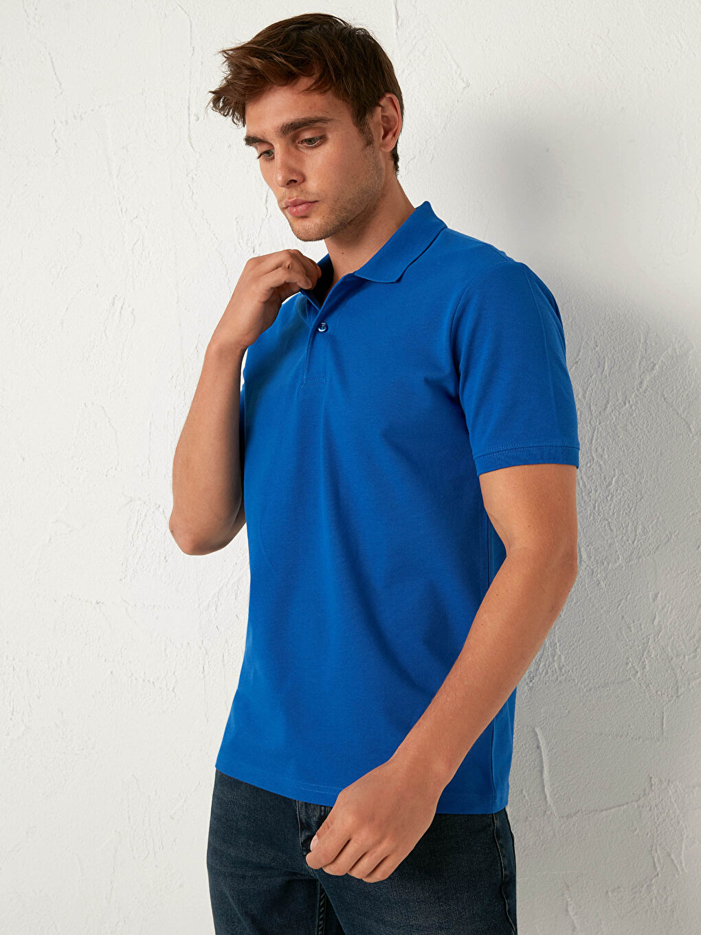 Mavi Polo Yaka Pamuklu Tişört-1