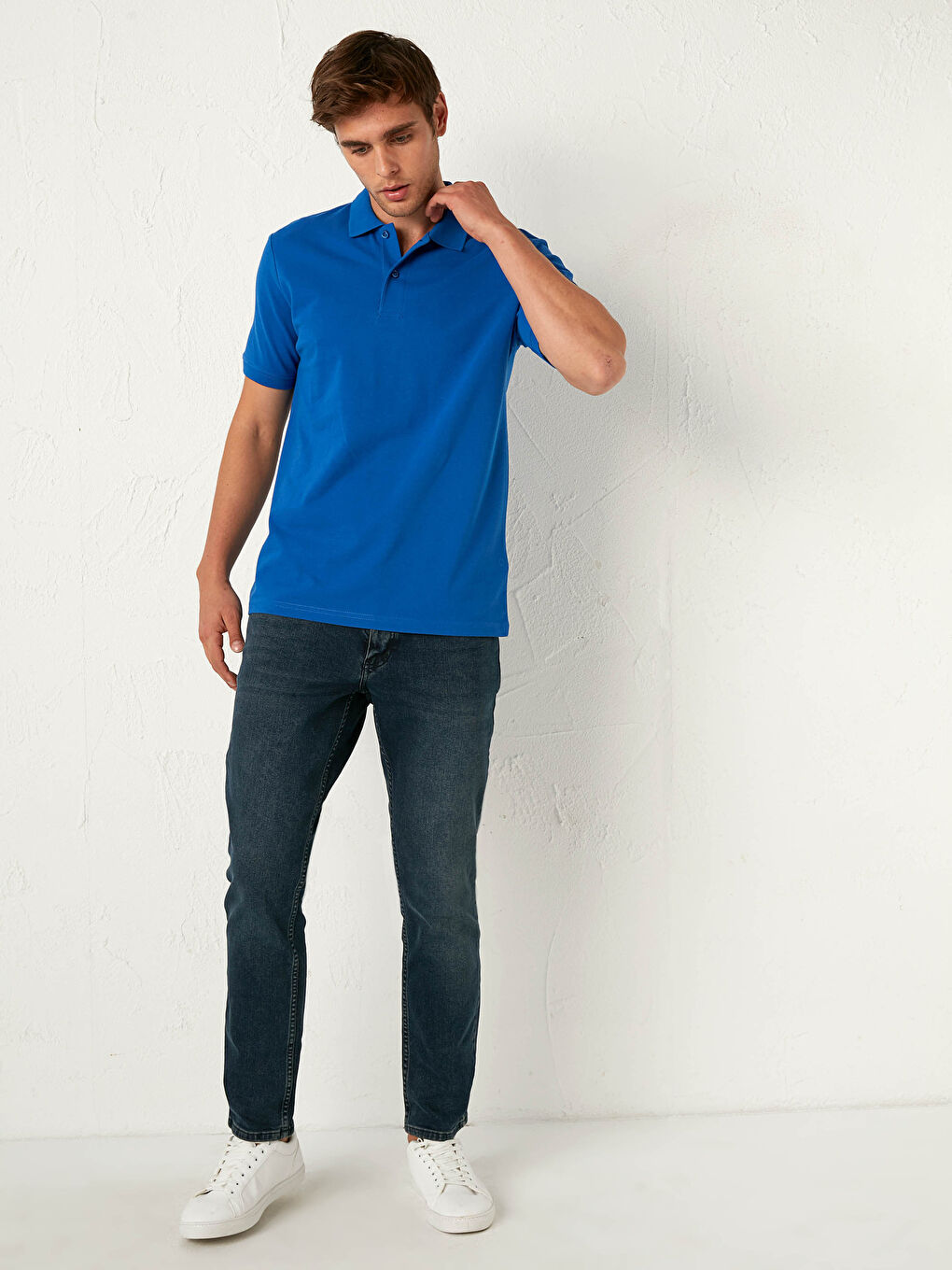 Mavi Polo Yaka Pamuklu Tişört-2