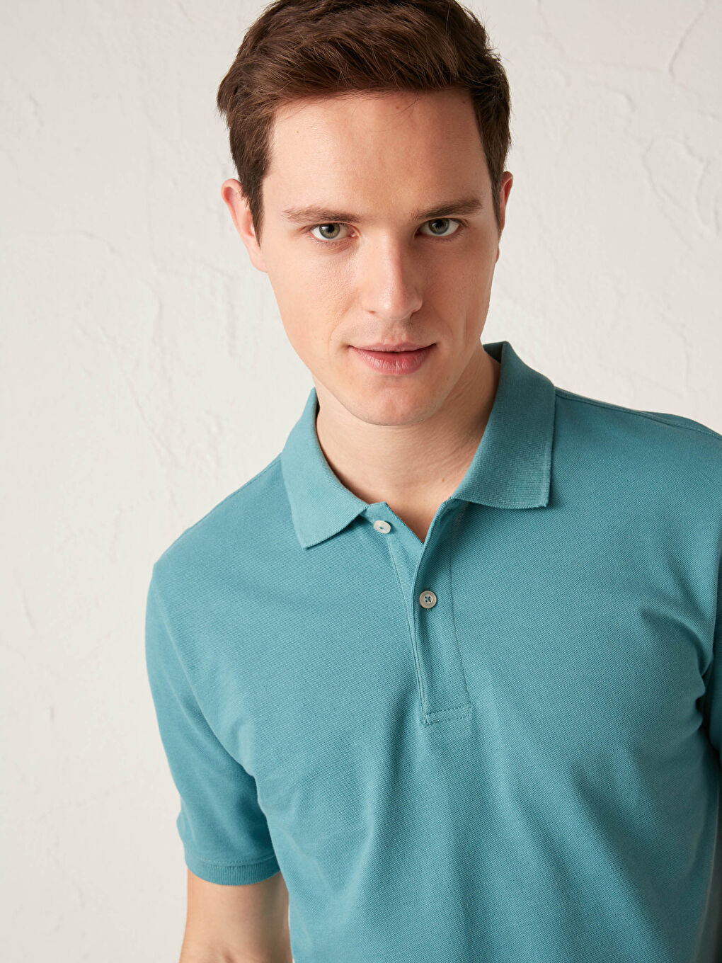 Turkuaz Polo Yaka Kısa Kollu Pamuklu Erkek Tişört-1