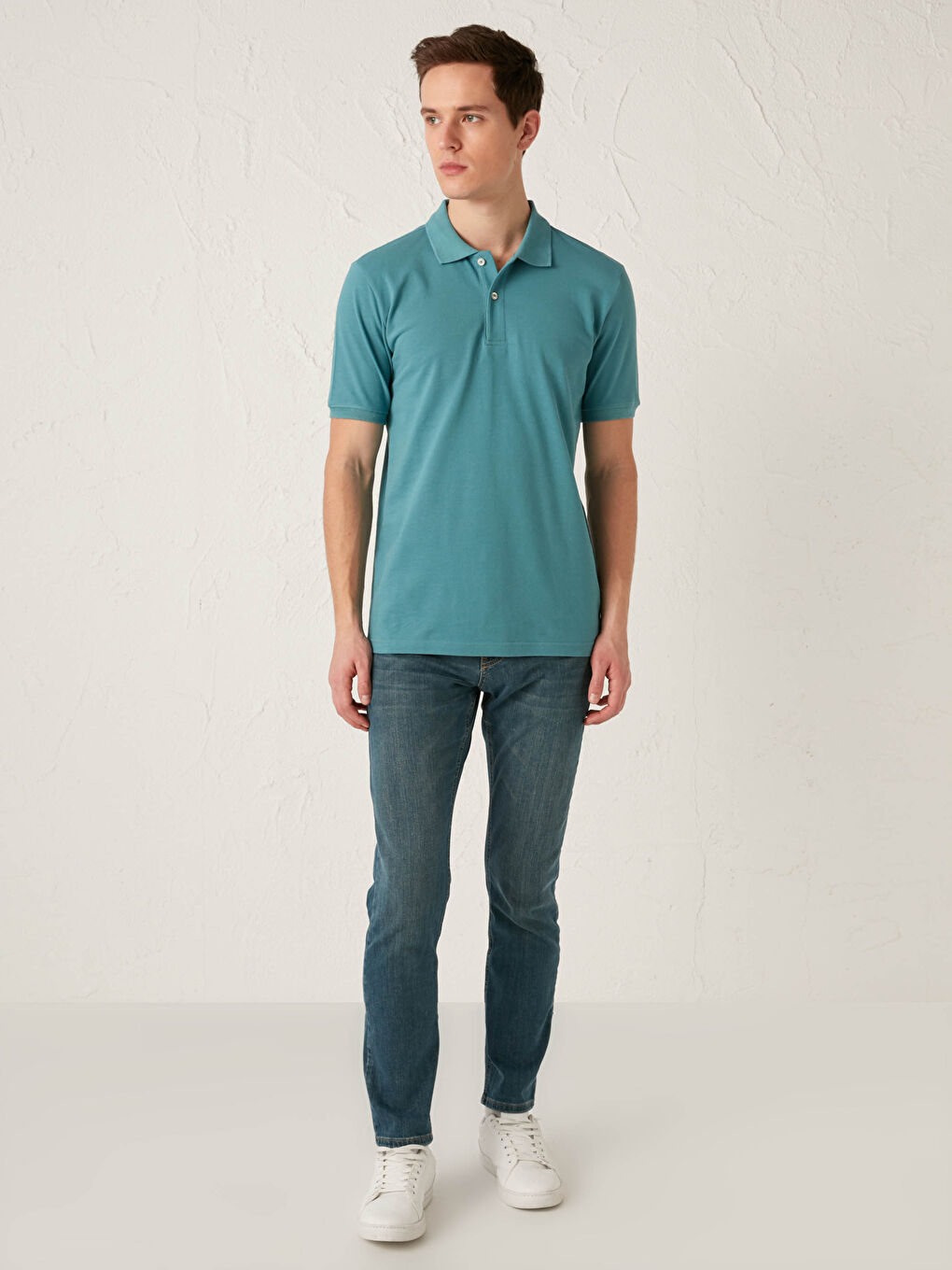 Turkuaz Polo Yaka Kısa Kollu Pamuklu Erkek Tişört-2