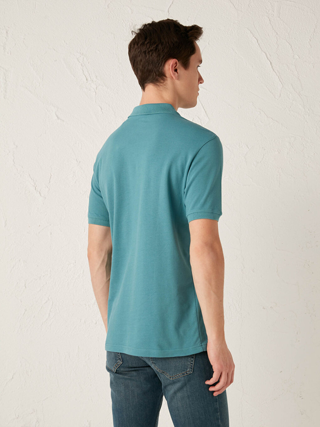 Turkuaz Polo Yaka Kısa Kollu Pamuklu Erkek Tişört-3