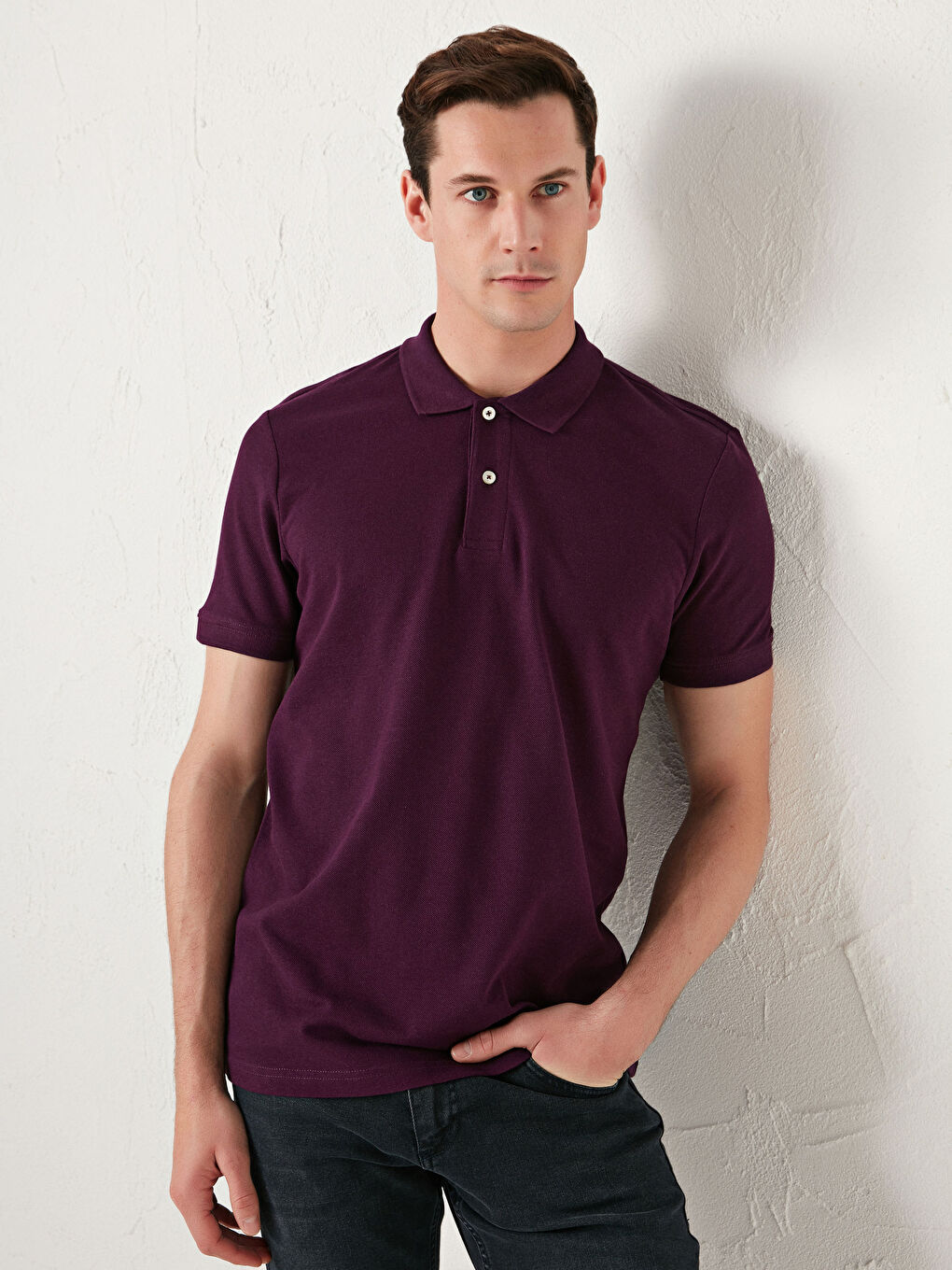 Mürdüm Polo Yaka Kısa Kollu Pamuklu Erkek Tişört