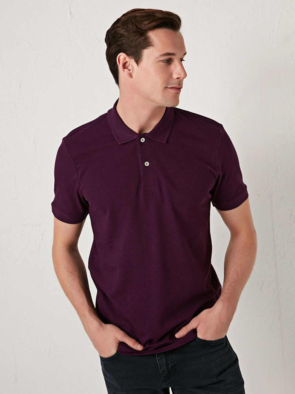 Mürdüm Polo Yaka Kısa Kollu Pamuklu Erkek Tişört-1