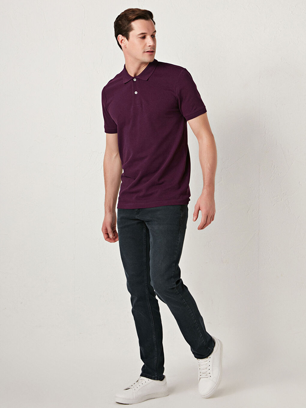 Mürdüm Polo Yaka Kısa Kollu Pamuklu Erkek Tişört-2