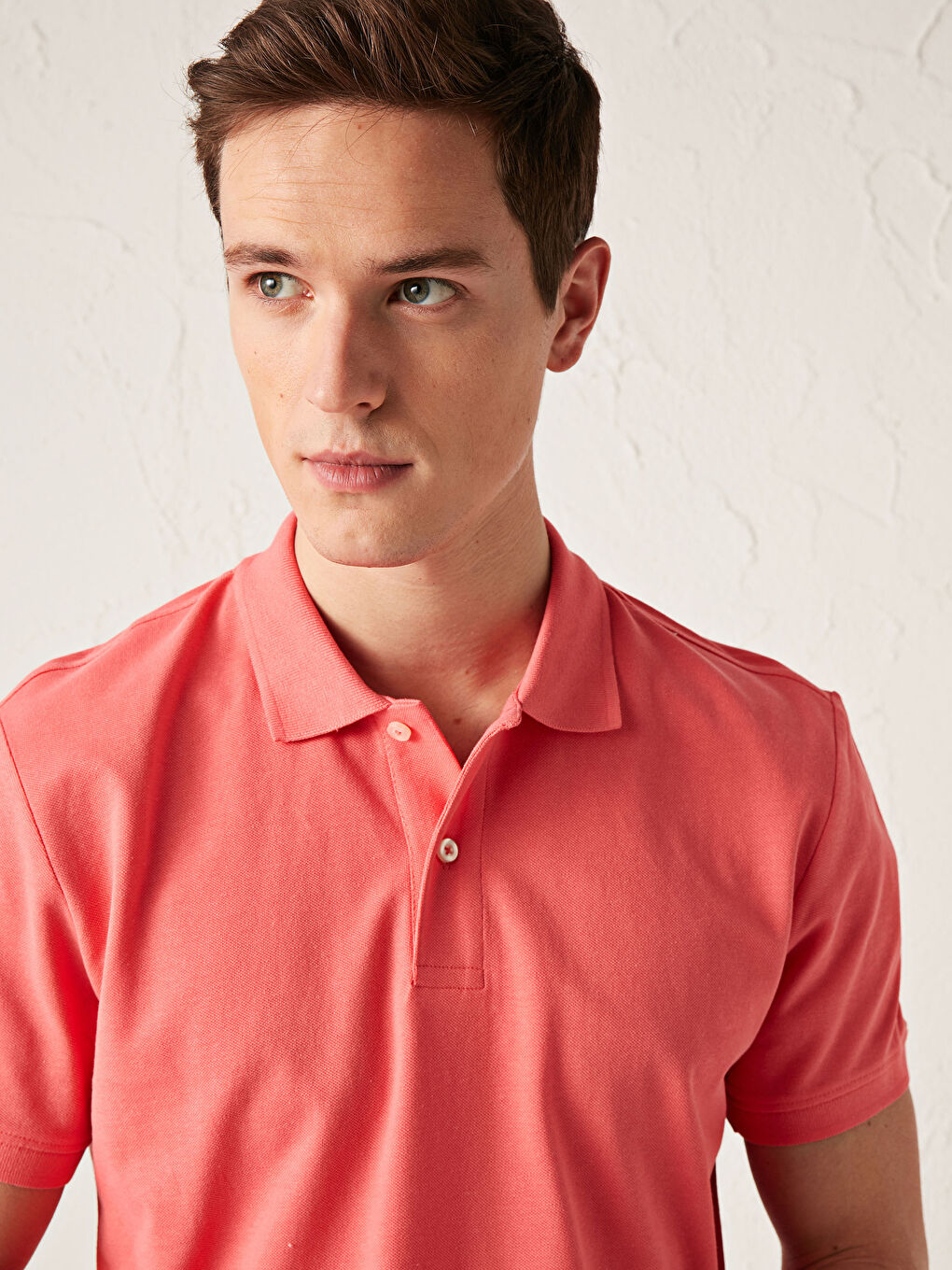 Mercan Polo Yaka Kısa Kollu Pamuklu Erkek Tişört