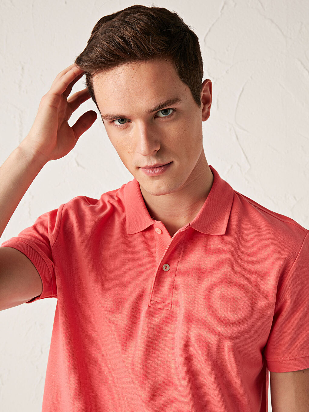 Mercan Polo Yaka Kısa Kollu Pamuklu Erkek Tişört-1