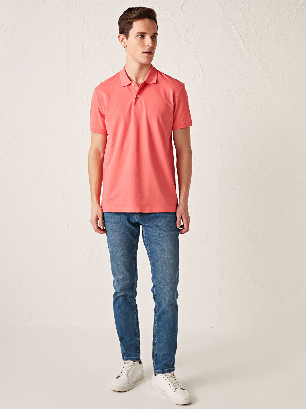 Mercan Polo Yaka Kısa Kollu Pamuklu Erkek Tişört-2