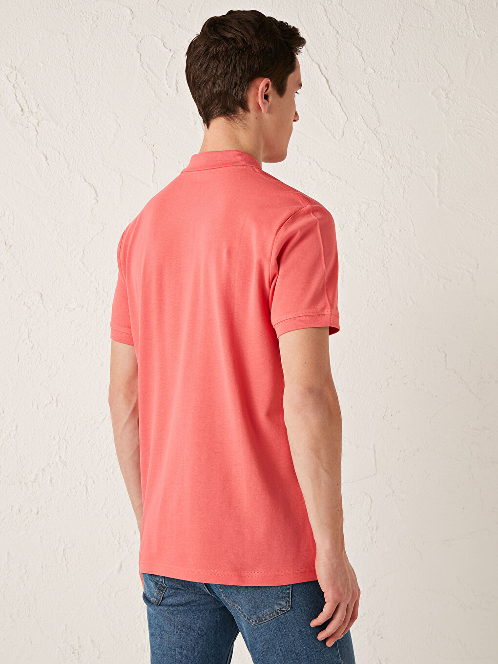 Mercan Polo Yaka Kısa Kollu Pamuklu Erkek Tişört-3