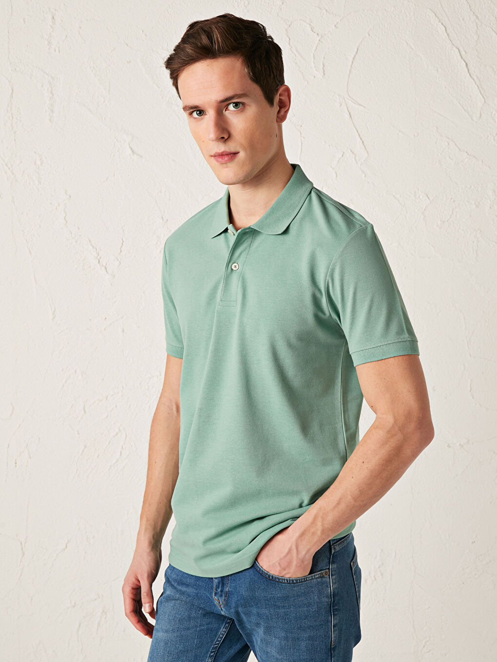 Polo Neck Short Sleeve Cotton Men's T-Shirt