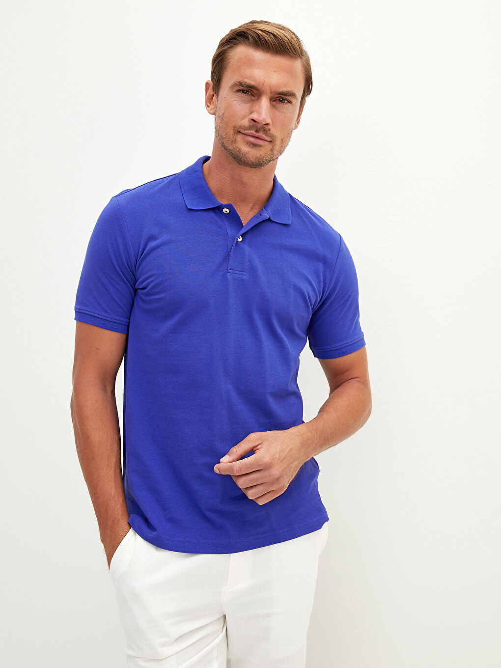 Mor Polo Yaka Kısa Kollu Pamuklu Erkek Tişört-1