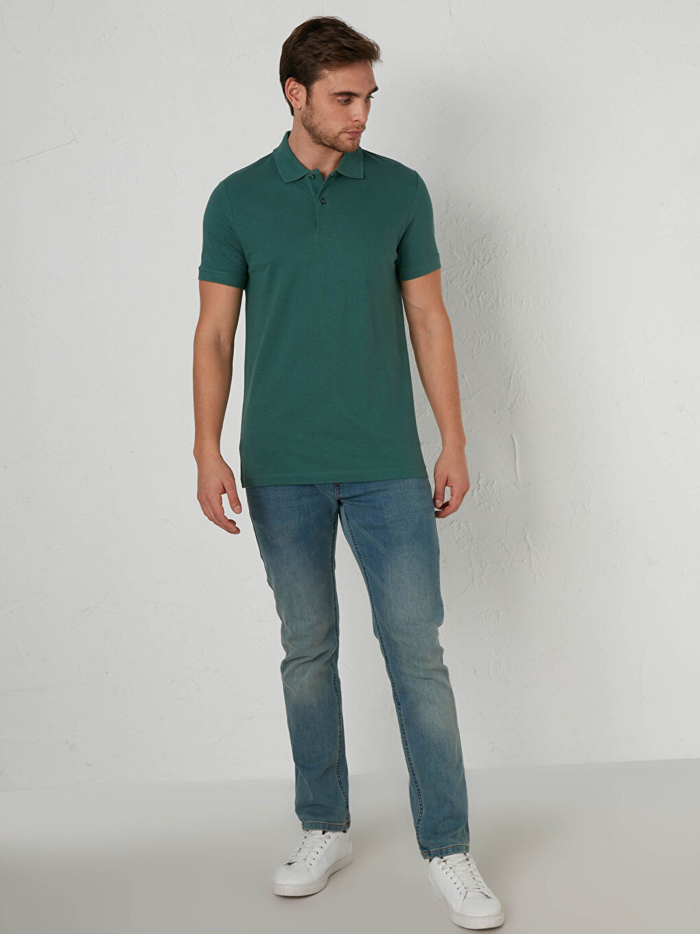 Yeşil Polo Yaka Pamuklu Tişört-1