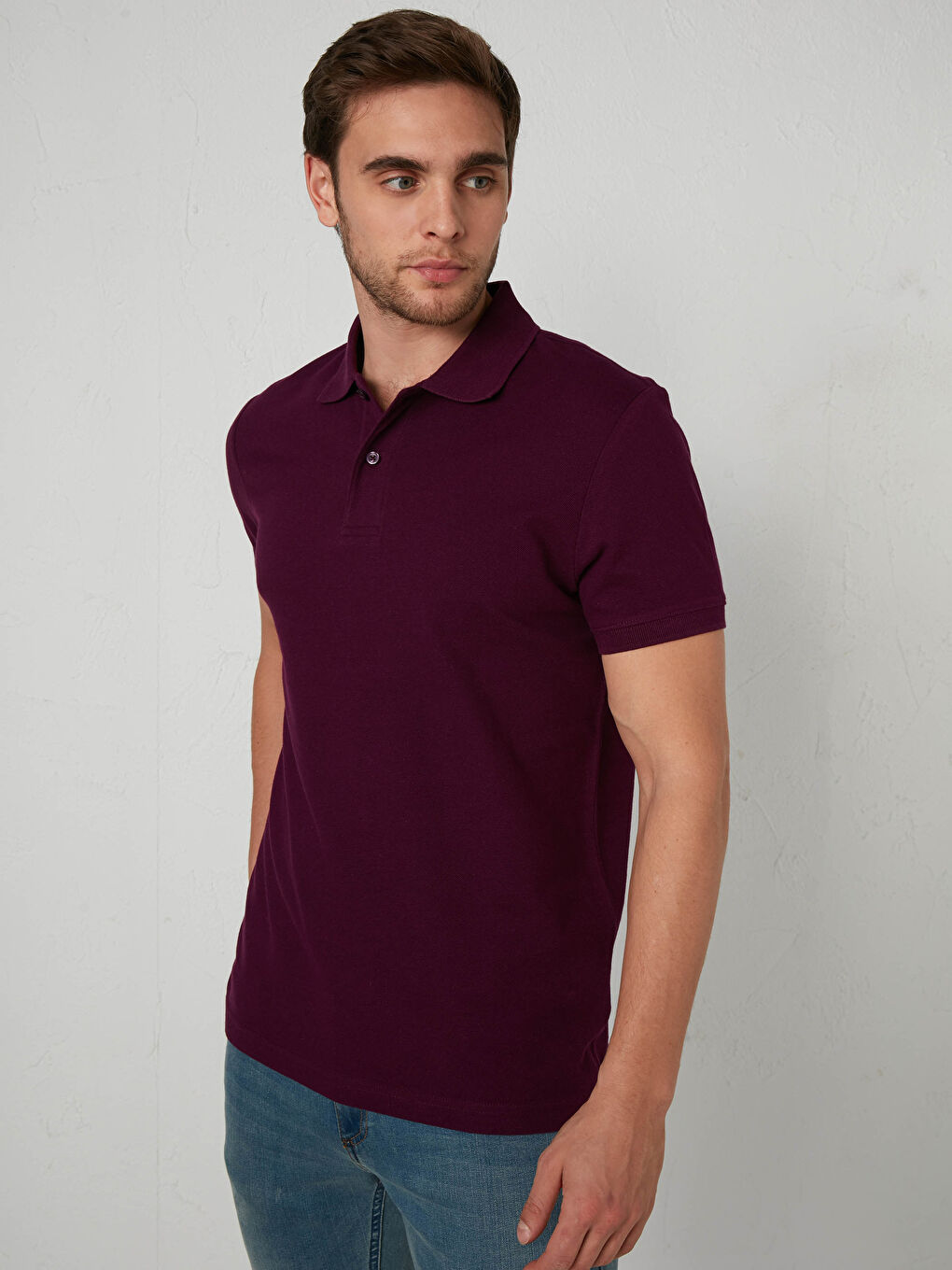 Mürdüm Polo Yaka Pamuklu Tişört