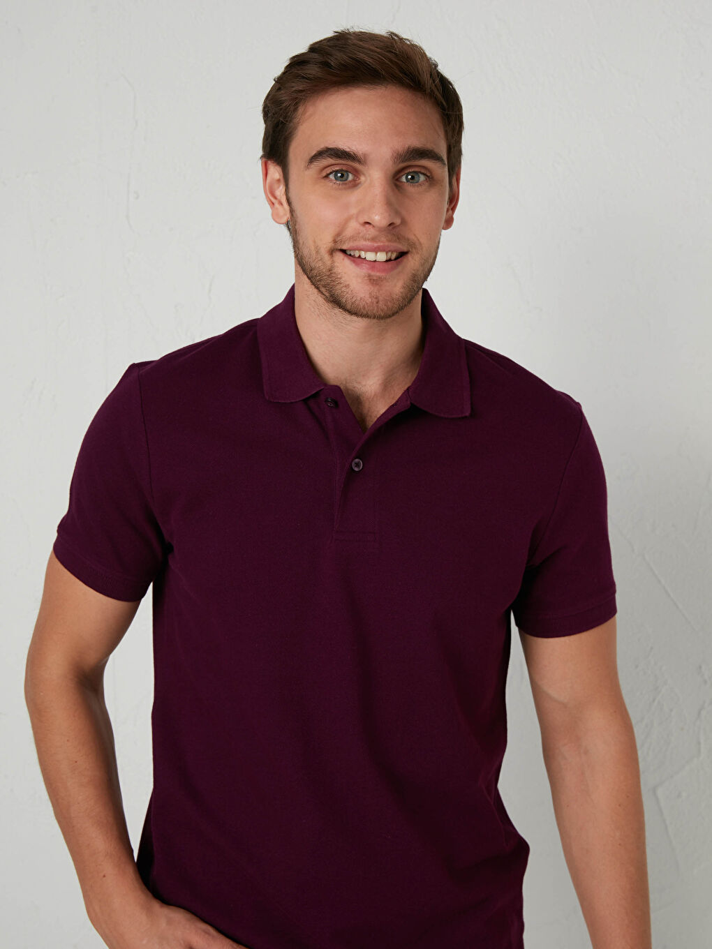 Mürdüm Polo Yaka Pamuklu Tişört-1