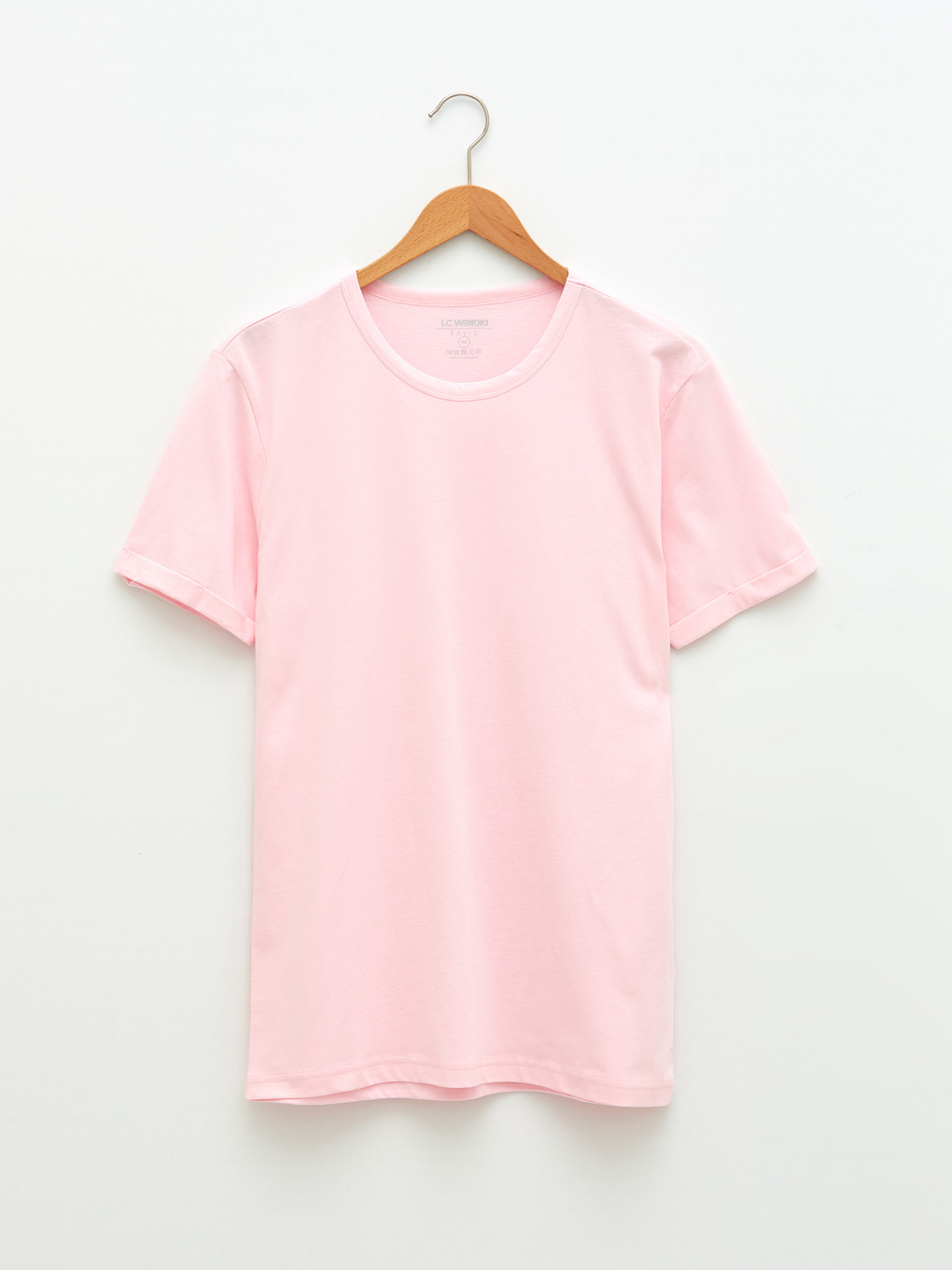 Pembe Bisiklet Yaka Kısa Kollu Basic Penye Erkek Tişört-1