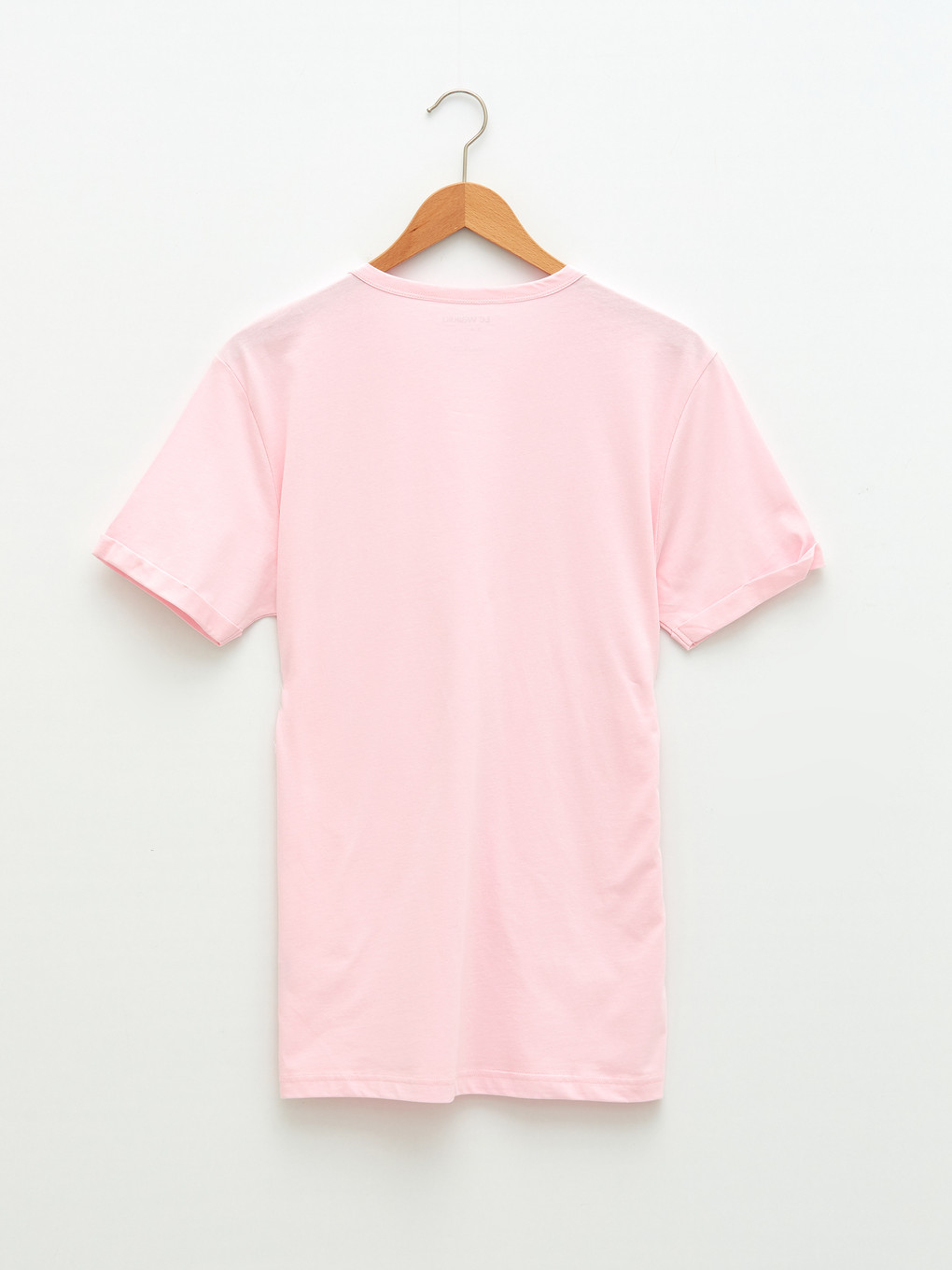 Pembe Bisiklet Yaka Kısa Kollu Basic Penye Erkek Tişört-2