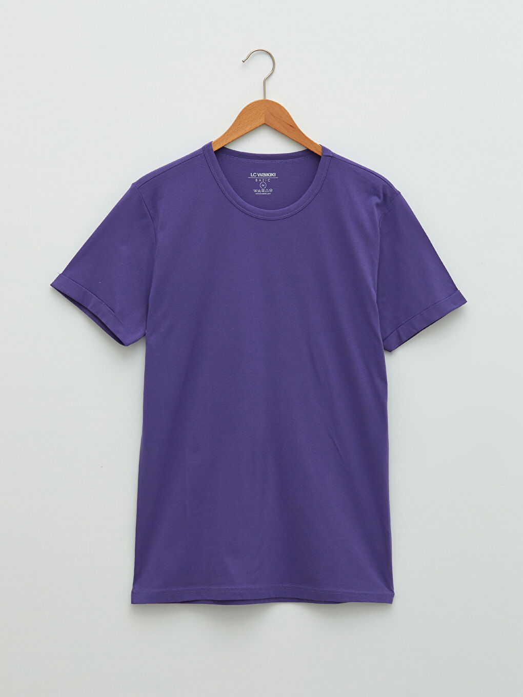 Mor Bisiklet Yaka Kısa Kollu Basic Penye Erkek Tişört-5