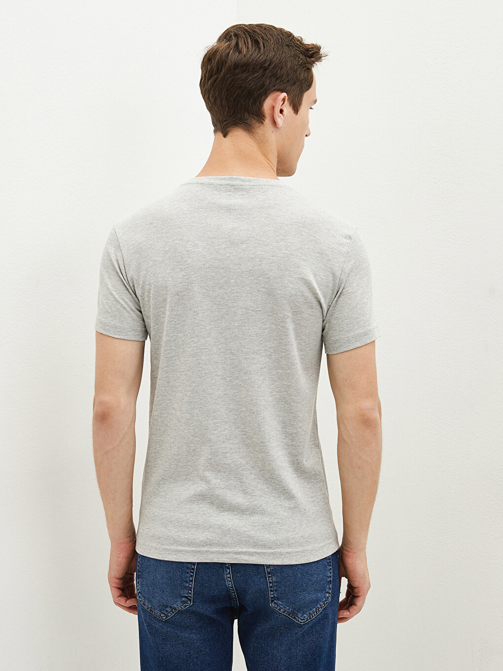 T-shirt Me Jakë Në Formë V-je, Me Mëngë Të Shkurtra, E Thjeshtë, Pambuk I Krehur Për Burra-4