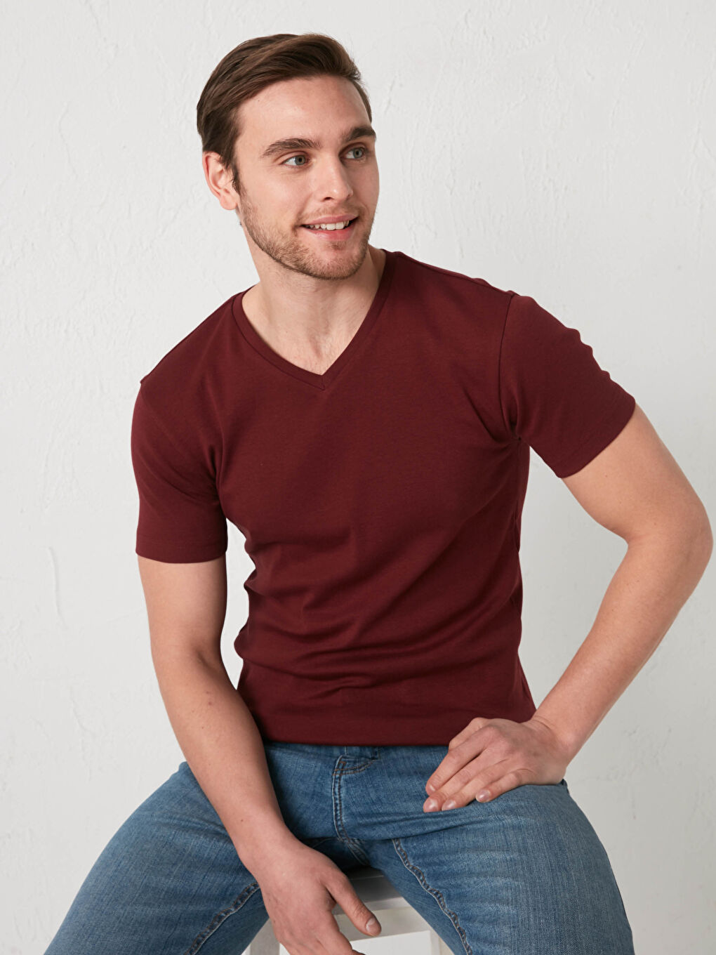 Majica za Muški sa V izrezom, kratki rukav, osnovna, od češljanog pamuka