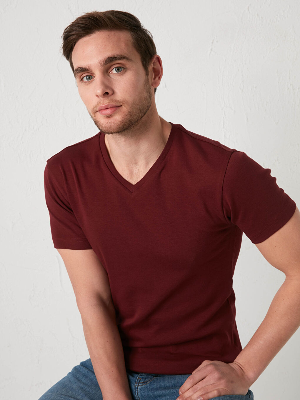 Majica za Muški sa V izrezom, kratki rukav, osnovna, od češljanog pamuka-1