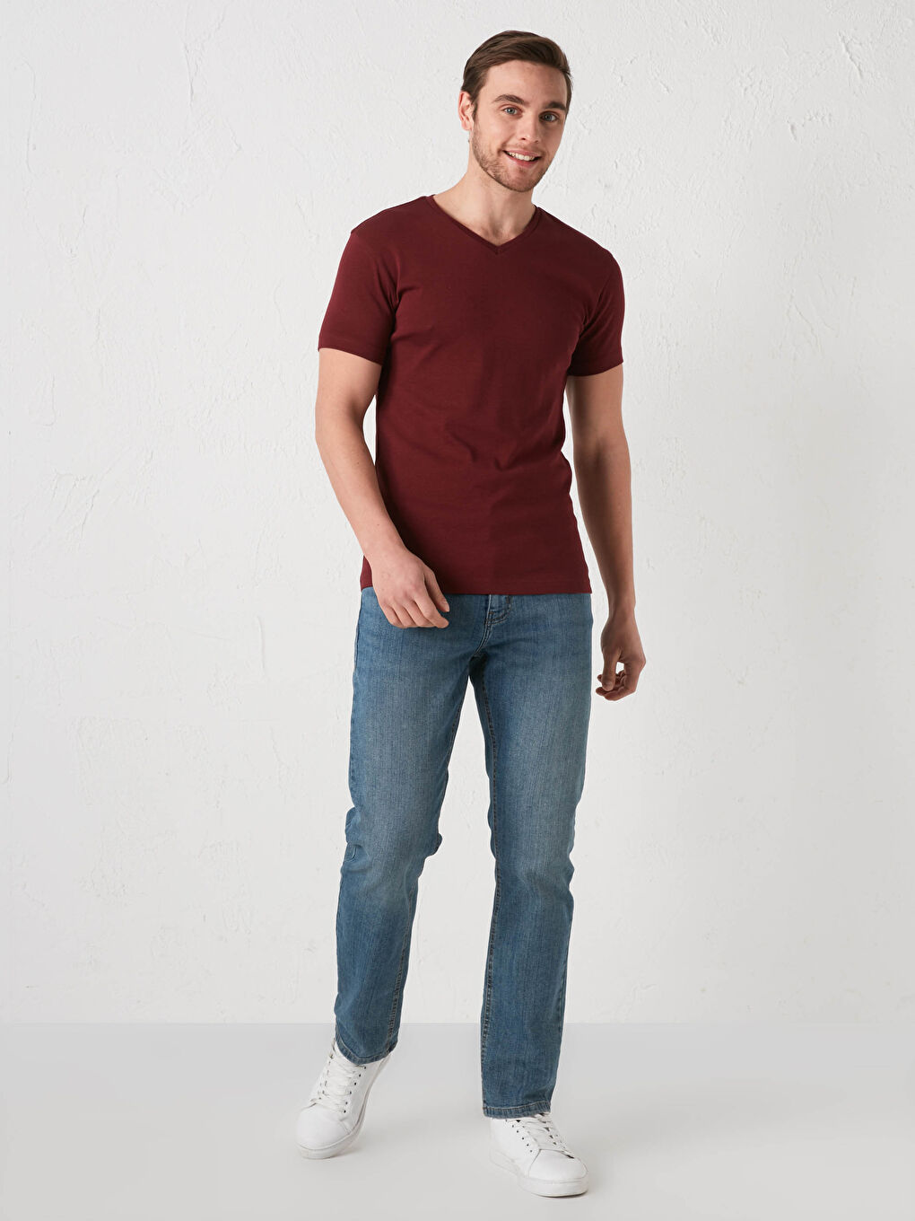 Majica za Muški sa V izrezom, kratki rukav, osnovna, od češljanog pamuka-3