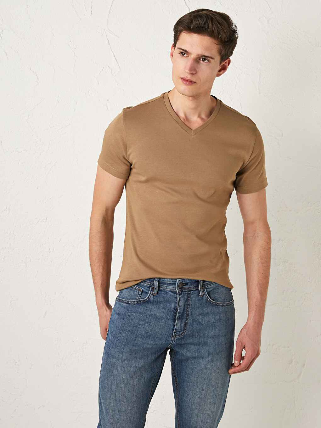 V Neck Short Sleeved Basic Combed Cotton Men's T-shirt