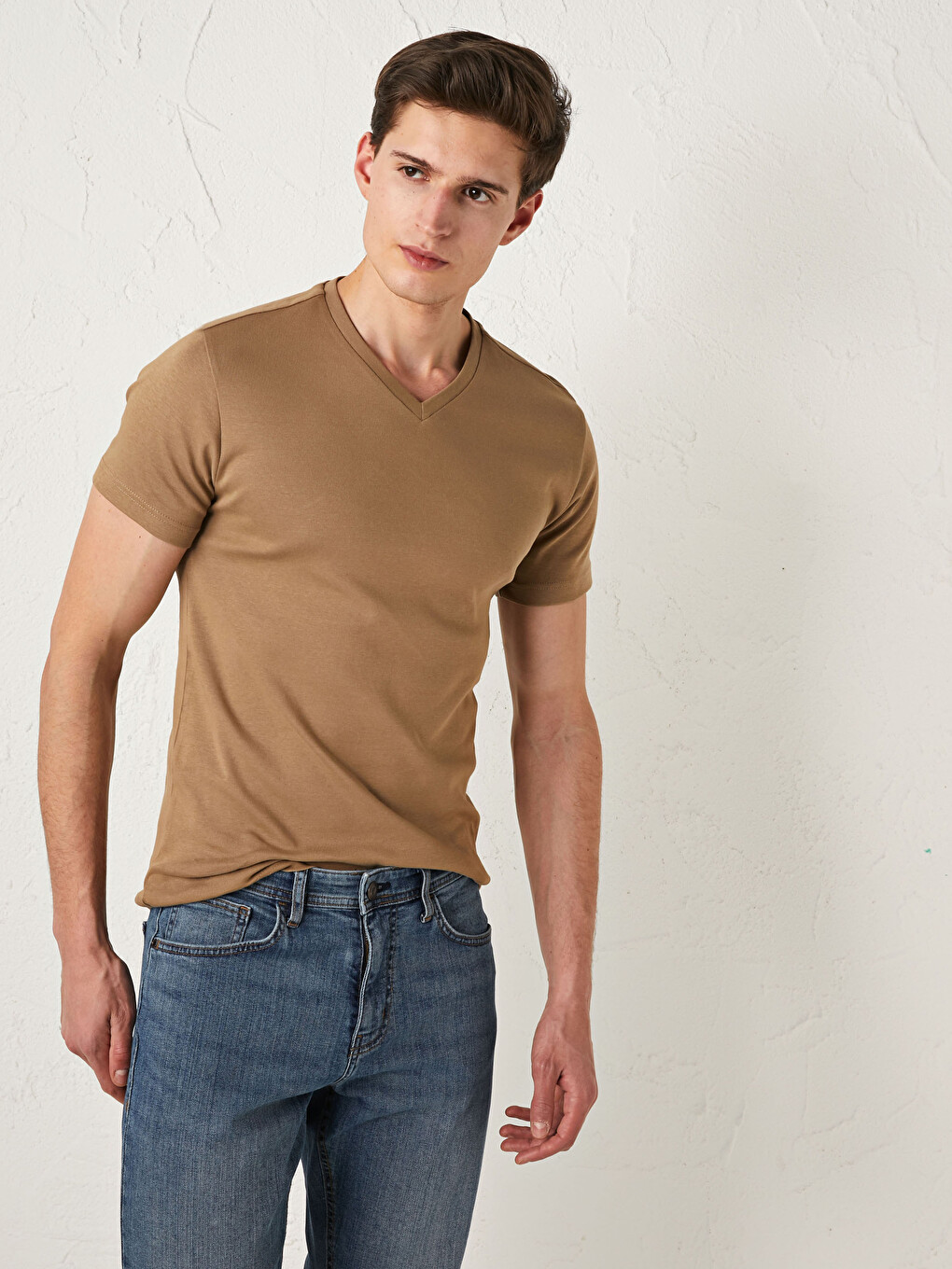 V Neck Short Sleeved Basic Combed Cotton Men's T-shirt-1