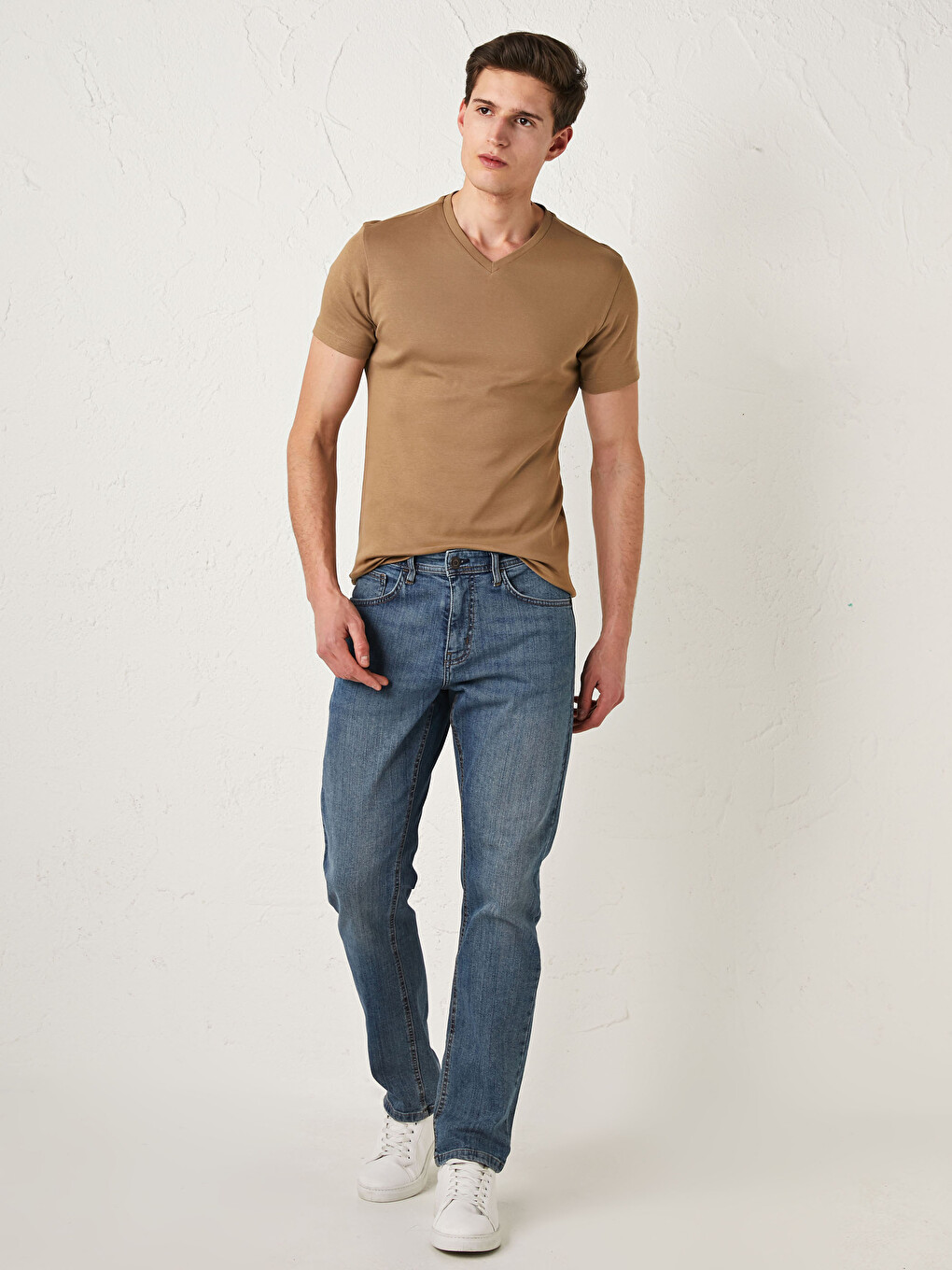 V Neck Short Sleeved Basic Combed Cotton Men's T-shirt-3