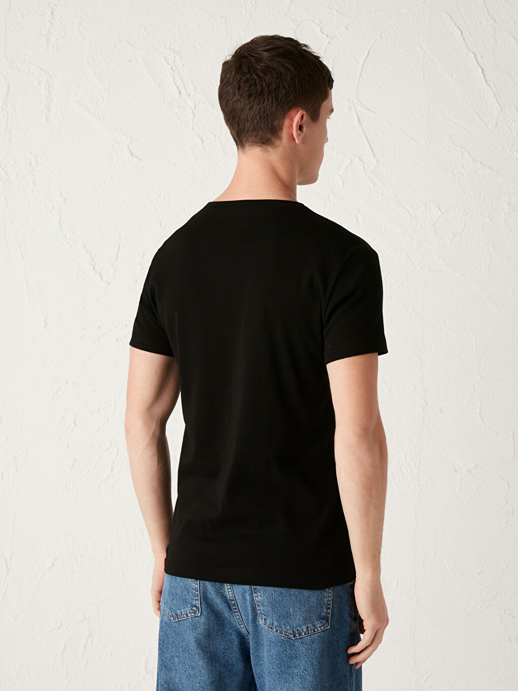 T-shirt Me Jakë Në Formë V-je, Me Mëngë Të Shkurtra, E Thjeshtë, Pambuk I Krehur Për Burra-4