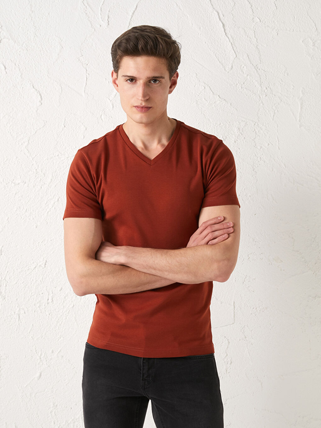 Футболка для чоловіків з V-подібним вирізом, коротким рукавом, базова, з чесаної бавовни