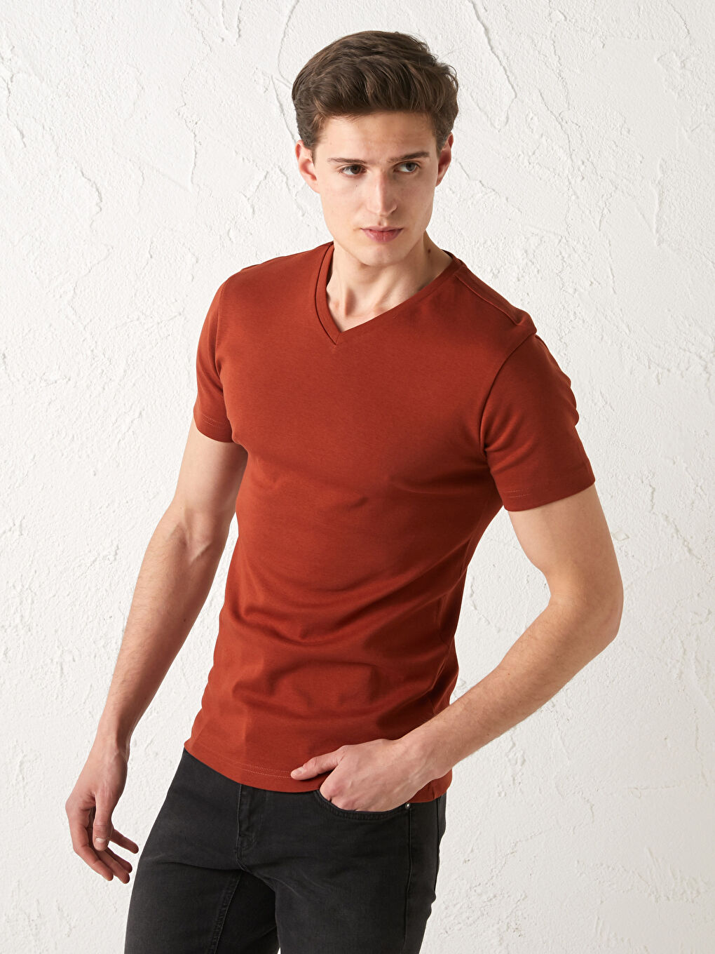 Футболка для чоловіків з V-подібним вирізом, коротким рукавом, базова, з чесаної бавовни-1