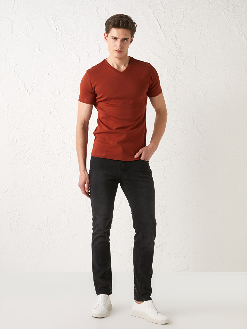 Футболка для чоловіків з V-подібним вирізом, коротким рукавом, базова, з чесаної бавовни-2