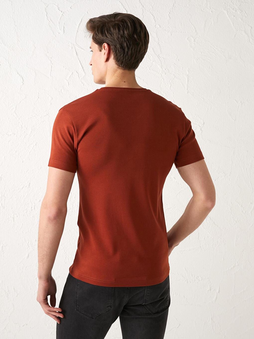 Футболка для чоловіків з V-подібним вирізом, коротким рукавом, базова, з чесаної бавовни-4