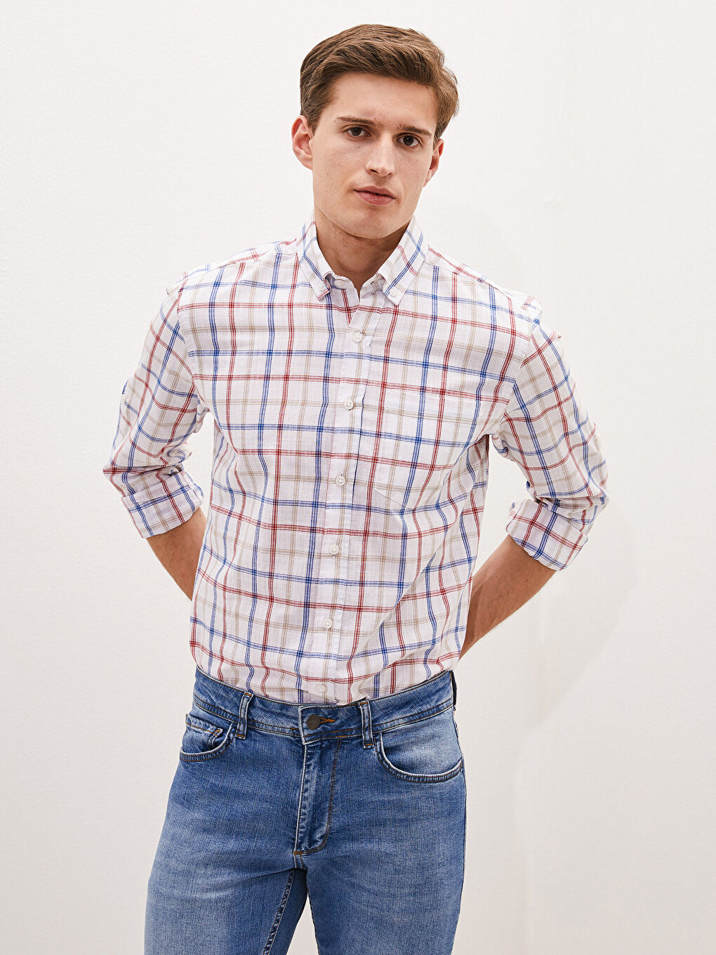 LCWAIKIKI Classic Regular Fit Long Sleeve Plaid Poplin Men's Shirt -S10244Z8-LLH