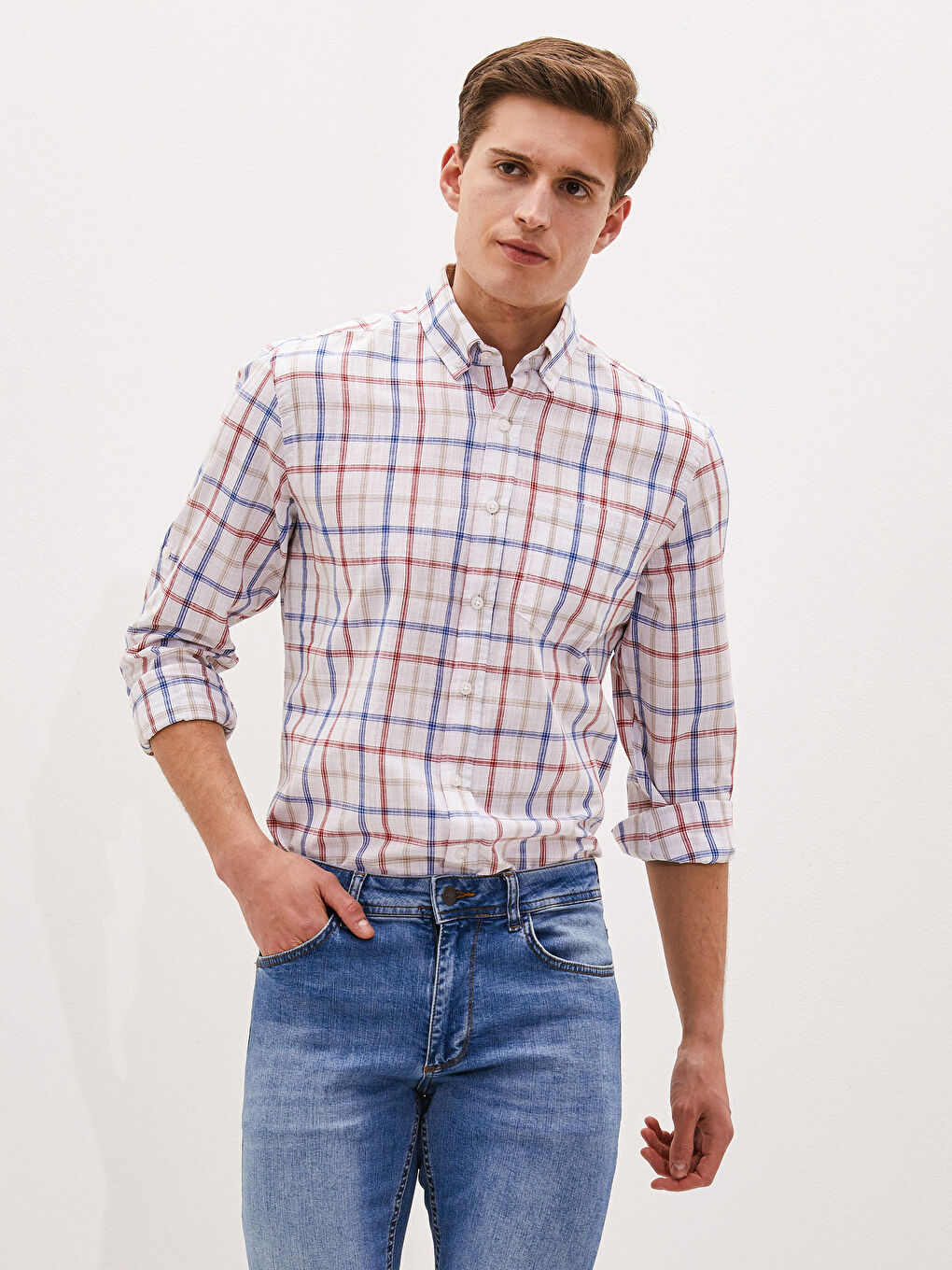 LCWAIKIKI Classic Regular Fit Long Sleeve Plaid Poplin Men's Shirt -S10244Z8-LLH