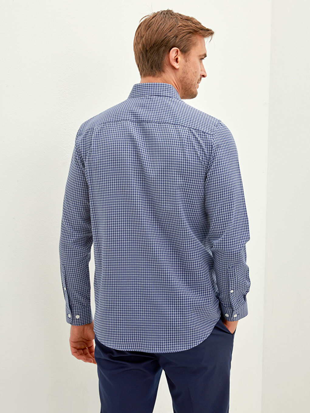 Regular Fit Long Sleeve Plaid Gabardine Men's Shirt-3