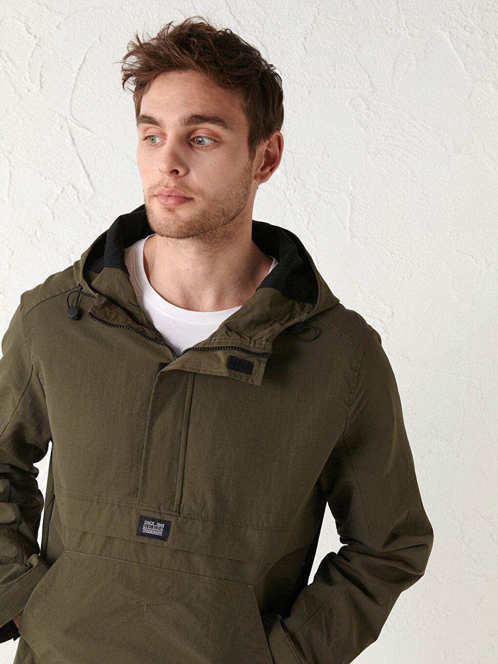 Haki Slim Fit Kapüşonlu İnce Erkek Kanguru Mont-1