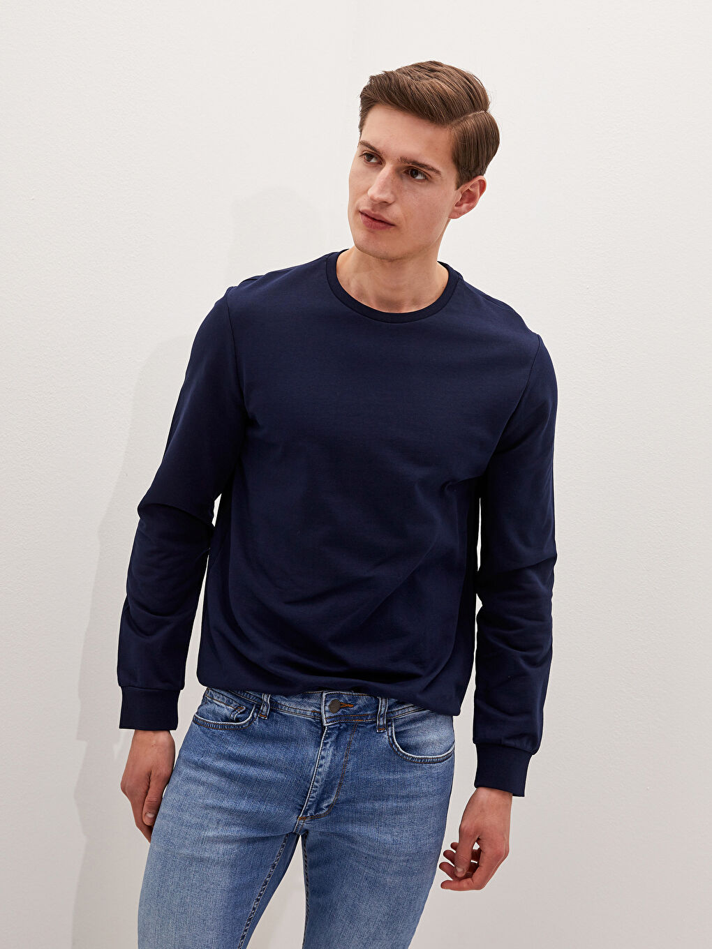 Sweat-shirt Basique à Manches Longues pour Hommes avec Col Rond