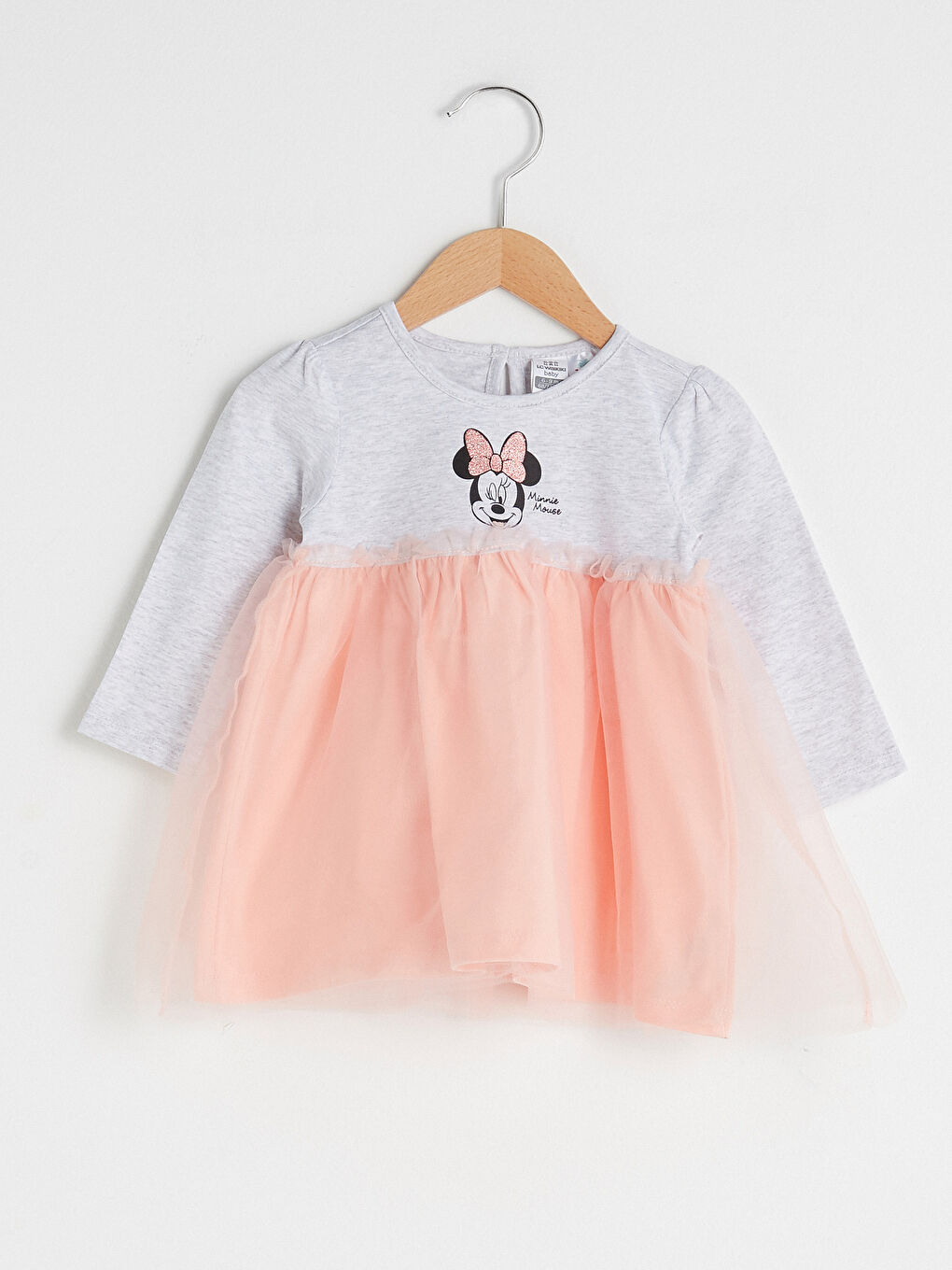 Robe en Tulle à Jupe Imprimée Minnie Mouse à Manches Longues et Col Rond pour Bébé Fille