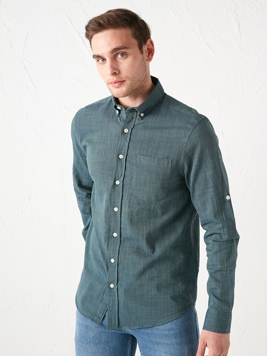 Yeşil Regular Fit Uzun Kollu Poplin Erkek Gömlek