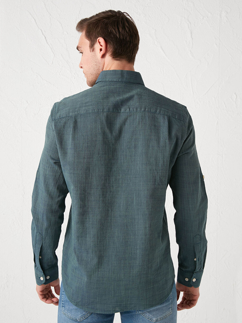 Yeşil Regular Fit Uzun Kollu Poplin Erkek Gömlek-4