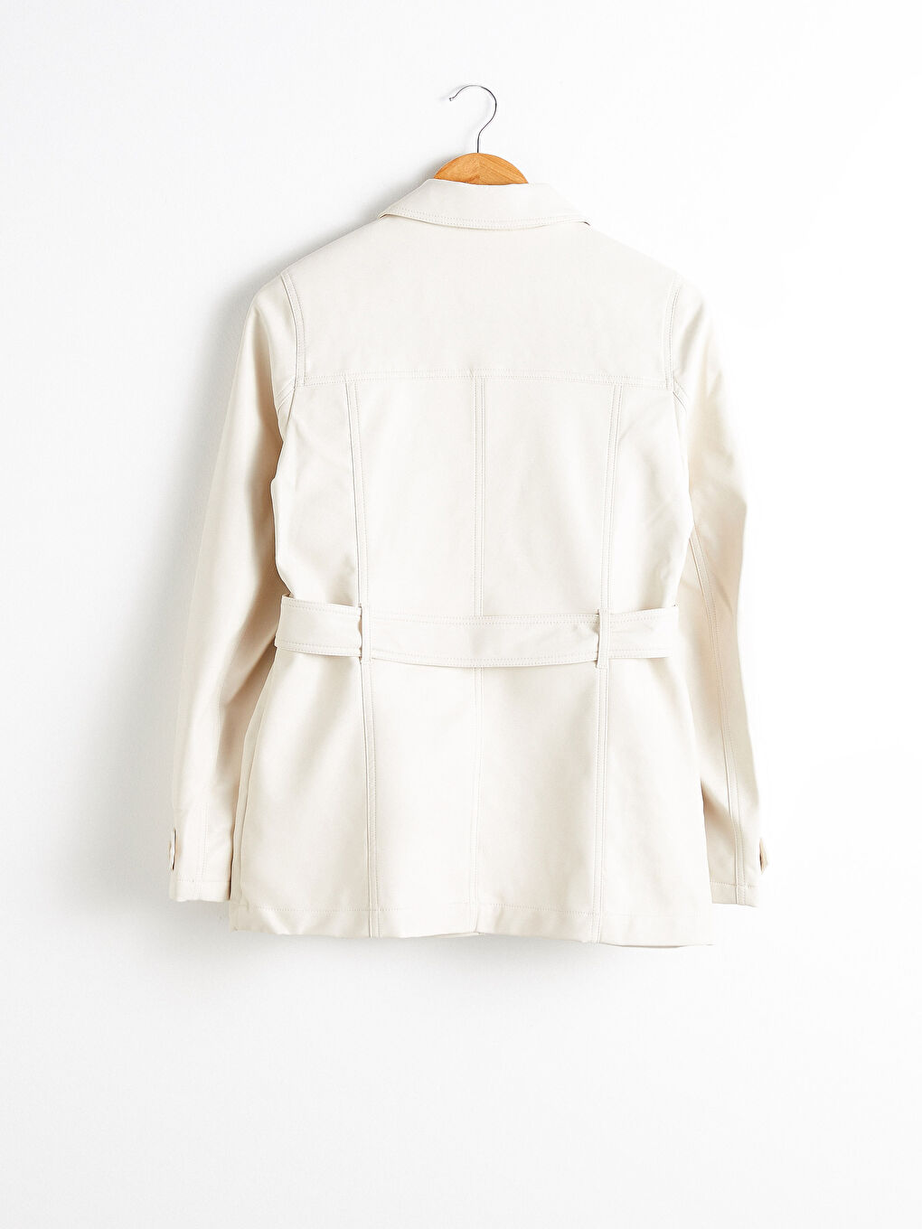 Manteau en simili cuir avec ceinture et col de chemise pour Femmes-6
