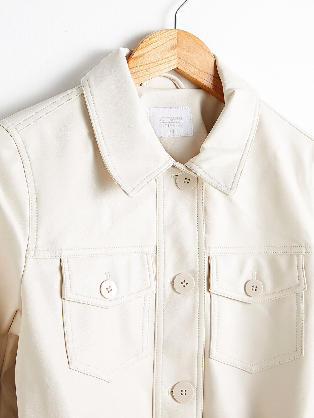 Manteau en simili cuir avec ceinture et col de chemise pour Femmes-7