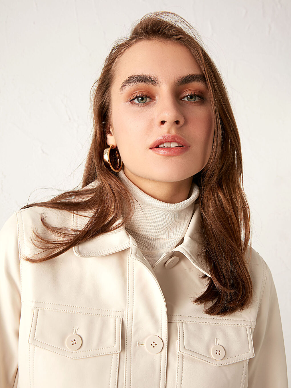 Manteau en simili cuir avec ceinture et col de chemise pour Femmes-2